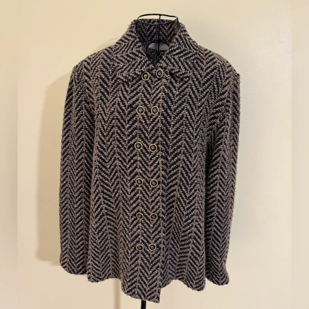 St John Collection by Marie Gray Double Breasted Herringbone Jacket Size Large